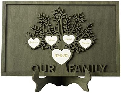 ROSI AUDIO PRO 3D Родословно Дърво с Биркой във формата на Сърце, Декор, Подаръци за Жени, Индивидуални Дървена Табелка с Гравиран надпис Име, Знак, Декорация на Масата за Мама