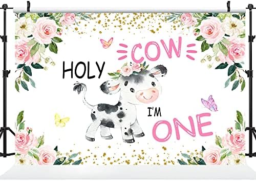 Ticuenicoa 5 × 3 метра Свещената Крава Аз съм Един Фон Момичета 1-ви Рожден Ден Крава Розово Цвете Банер за Парти в чест на Първия Рожден Ден Украса Фон За Снимки Реквизит за Снимки