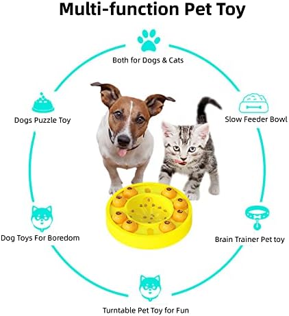 Играчка-пъзел за кучета, лакомство за кученца, купа за бавно подаване, диспенсер, интерактивни играчки за кучета малки и средни кучета (жълт)